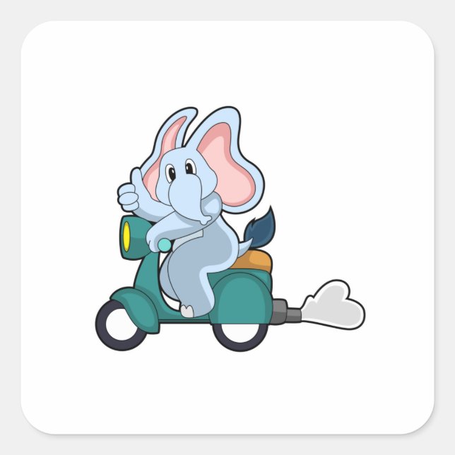 Elephant as Biker with Scooter Square Sticker (Front)