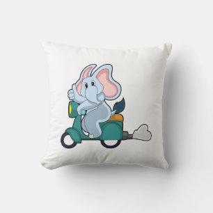 Elephant as Biker with Scooter Throw Pillow