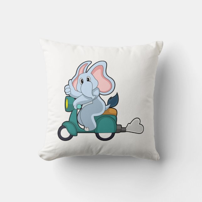 Elephant as Biker with Scooter Throw Pillow (Front)