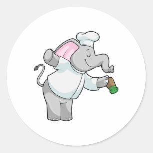 Elephant as Chef with Salt shaker Classic Round Sticker
