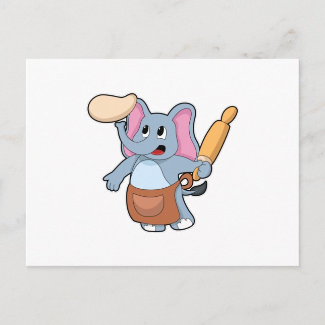 Elephant as Cook with Rolling pin & Dough Postcard (Front)