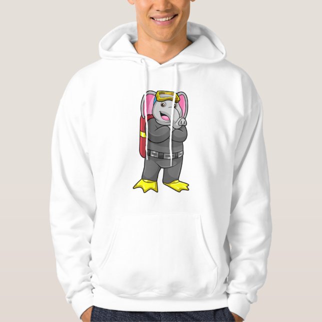 Elephant as Diver with Diving goggles Hoodie (Front)