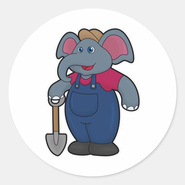 Elephant as Farmer with Shovel Classic Round Sticker (Front)