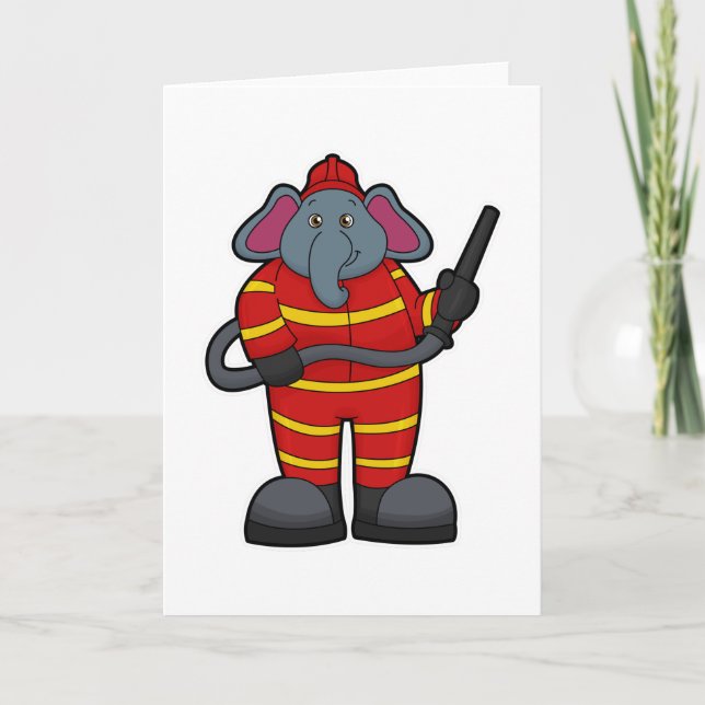 Elephant as Firefighter with Hose Card (Front)
