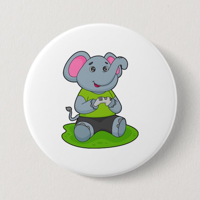 Elephant as Gamer 3 Inch Round Button (Front)