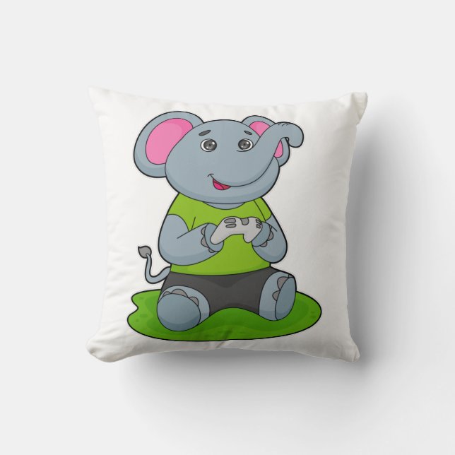 Elephant as Gamer Throw Pillow (Front)