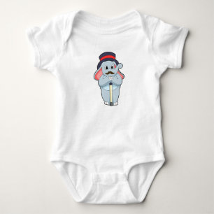 Elephant as Gentleman with Hat & Walking stick Baby Bodysuit