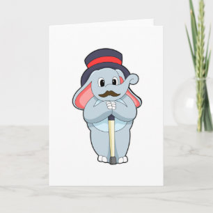 Elephant as Gentleman with Hat & Walking stick Card