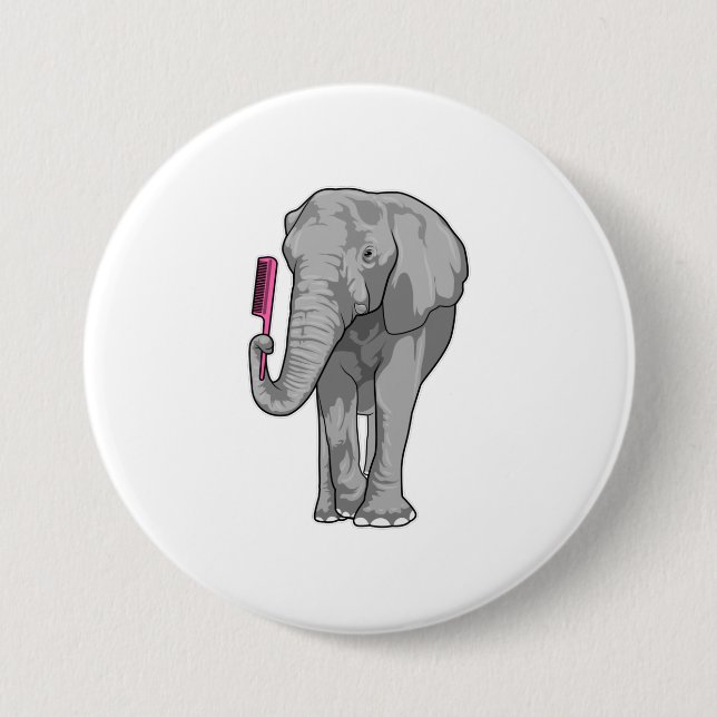 Elephant as Hairdresser with Comb 3 Inch Round Button (Front)