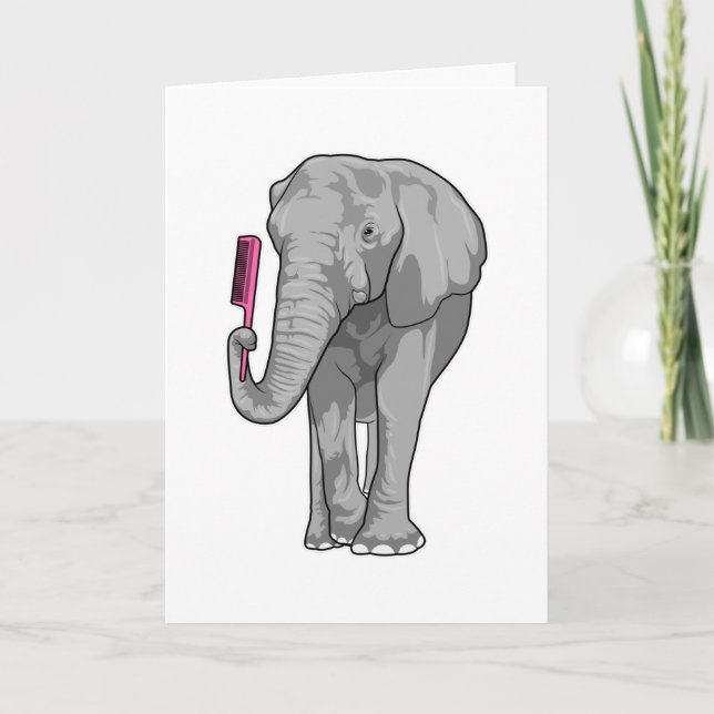 Elephant as Hairdresser with Comb Card (Front)
