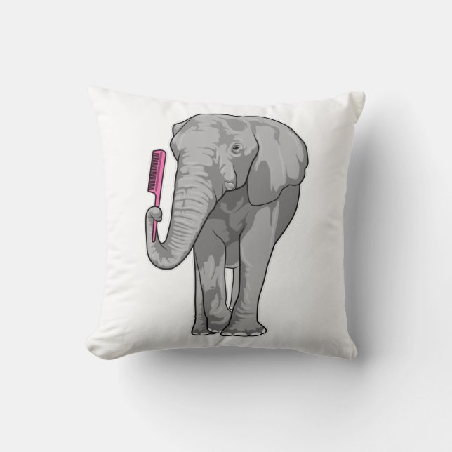 Elephant as Hairdresser with Comb Throw Pillow (Front)