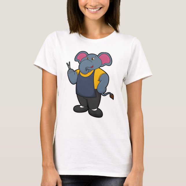 Elephant as Hairdresser with Scissors T-Shirt (Front)