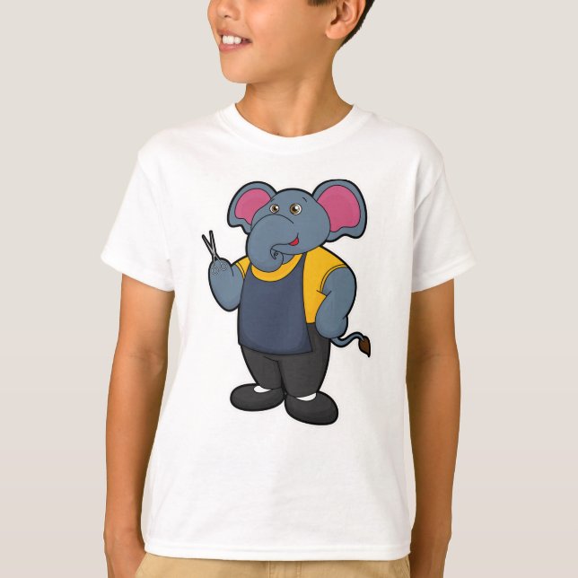 Elephant as Hairdresser with Scissors T-Shirt (Front)