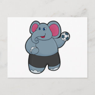 Elephant as Handball player with Handball ball Postcard