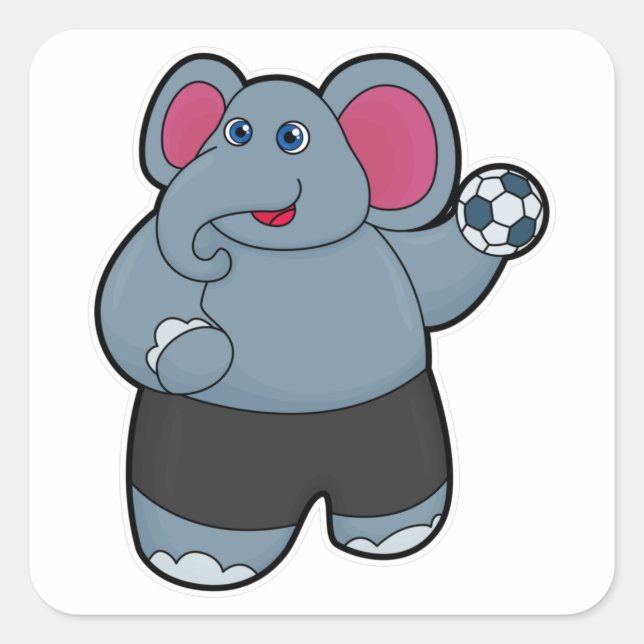 Elephant as Handball player with Handball ball Square Sticker (Front)