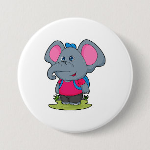 Elephant as Hiker with Backpack 3 Inch Round Button