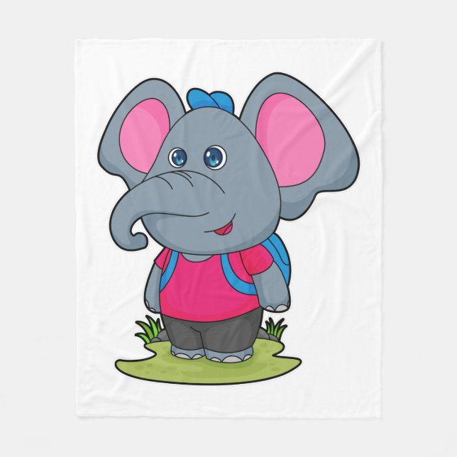 Elephant as Hiker with Backpack Fleece Blanket (Front)