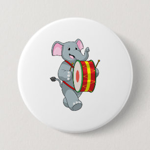 Elephant as Musician with Drum 3 Inch Round Button