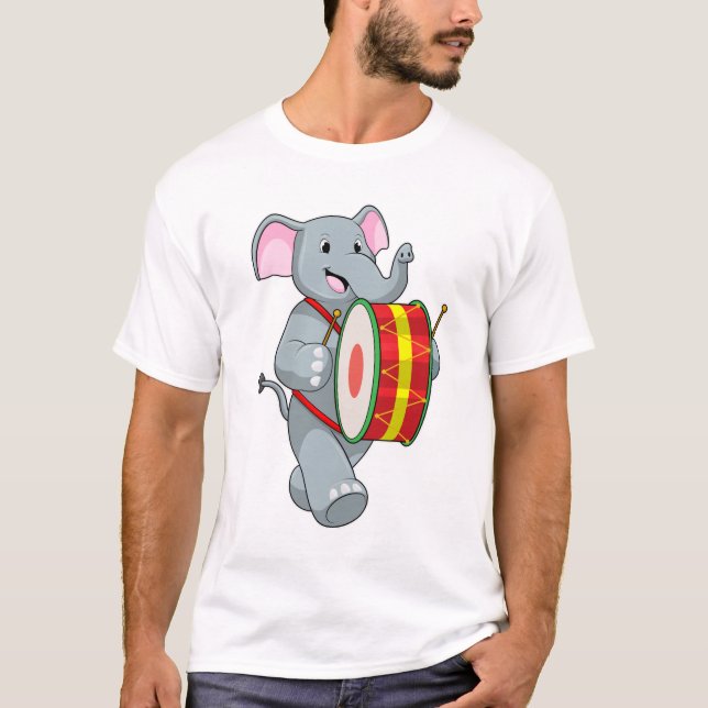 Elephant as Musician with Drum T-Shirt (Front)