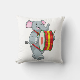 Elephant as Musician with Drum Throw Pillow