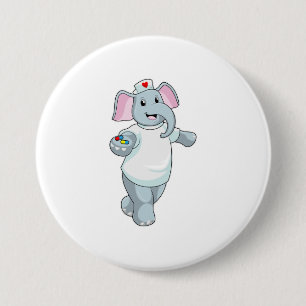 Elephant as Nurse with Medicine 3 Inch Round Button