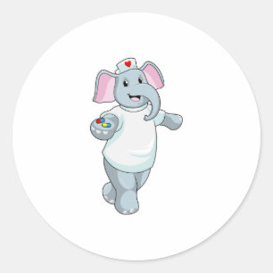 Elephant as Nurse with Medicine Classic Round Sticker