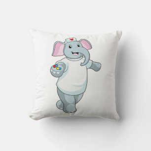Elephant as Nurse with Medicine Throw Pillow
