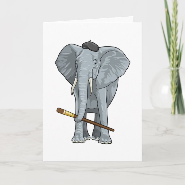 Elephant as Painter with Paint brush Card (Front)