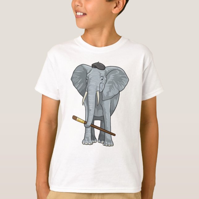 Elephant as Painter with Paint brush T-Shirt (Front)