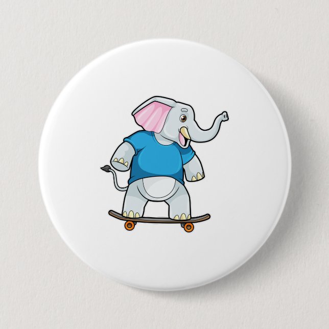 Elephant as Skater with Skateboard 3 Inch Round Button (Front)