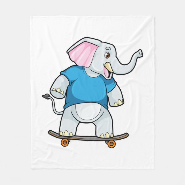 Elephant as Skater with Skateboard Fleece Blanket (Front)