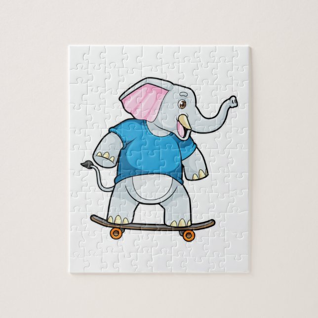 Elephant as Skater with Skateboard Jigsaw Puzzle (Vertical)