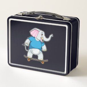 Elephant as Skater with Skateboard Metal Lunch Box