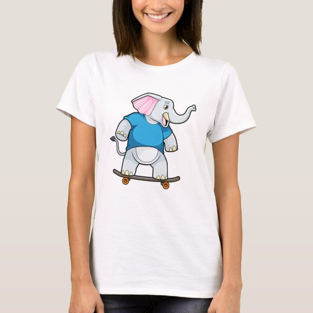 Elephant as Skater with Skateboard T-Shirt (Front)