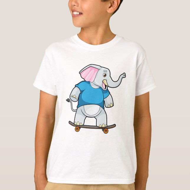 Elephant as Skater with Skateboard T-Shirt (Front)