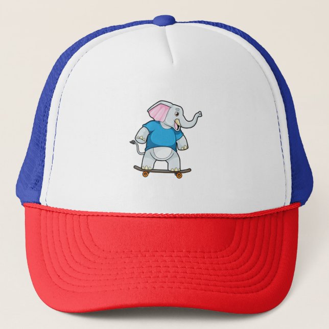 Elephant as Skater with Skateboard Trucker Hat (Front)
