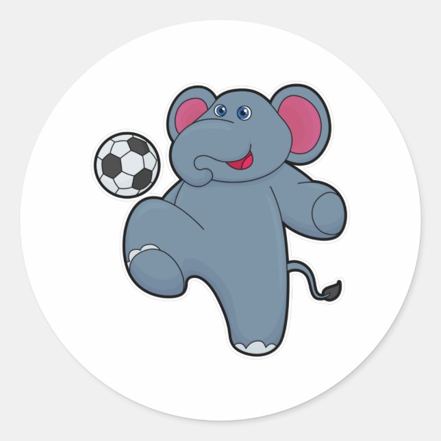 Elephant as Soccer player with Soccer ball Classic Round Sticker (Front)