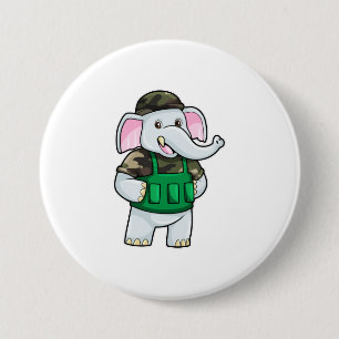 Elephant as Soldier with Uniform & Helmet 3 Inch Round Button