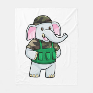 Elephant as Soldier with Uniform & Helmet Fleece Blanket