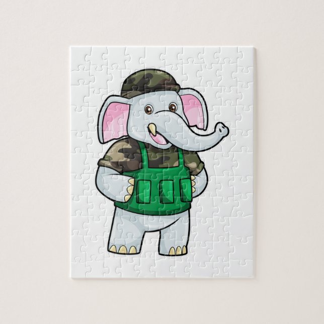 Elephant as Soldier with Uniform & Helmet Jigsaw Puzzle (Vertical)