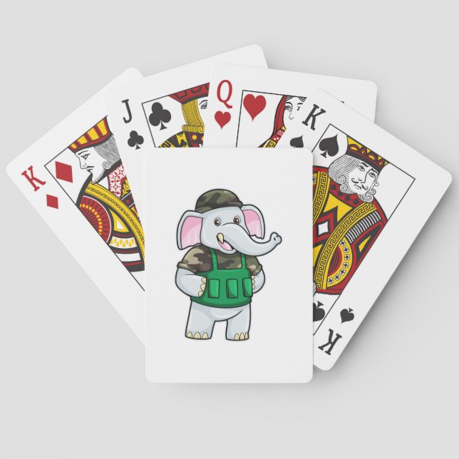 Elephant as Soldier with Uniform & Helmet Playing Cards (Back)