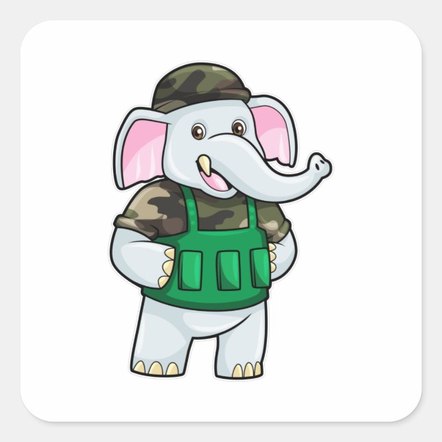 Elephant as Soldier with Uniform & Helmet Square Sticker (Front)