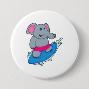 Elephant as Surfer with Surfboard 3 Inch Round Button
