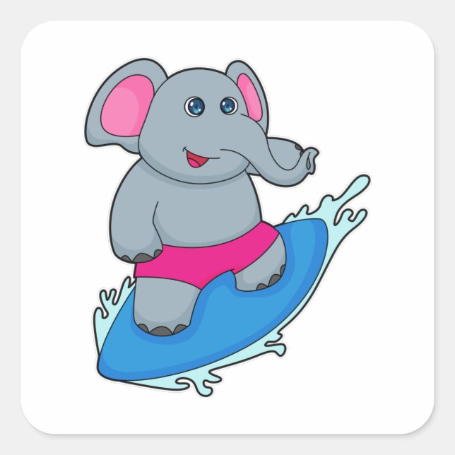 Elephant as Surfer with Surfboard Square Sticker (Front)