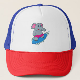 Elephant as Surfer with Surfboard Trucker Hat