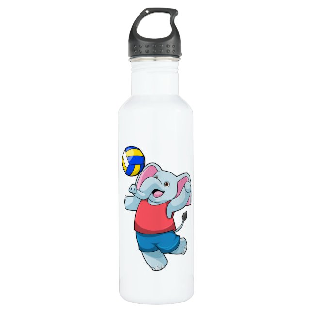 Elephant as Volleyball player with Volleyball 710 Ml Water Bottle (Front)