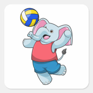 Elephant as Volleyball player with Volleyball Square Sticker