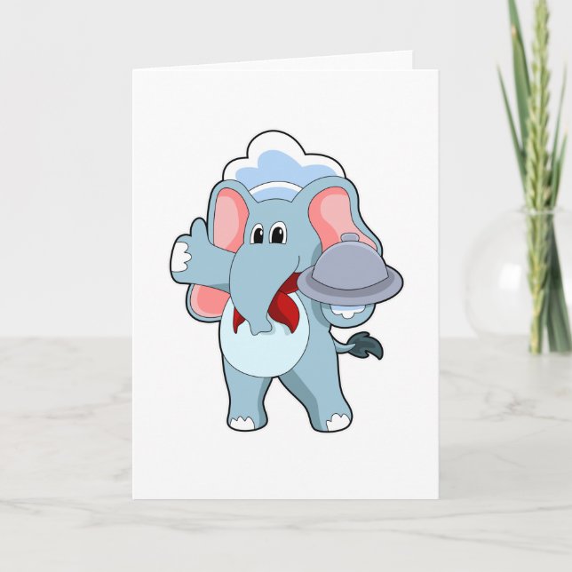Elephant as Waiter with Platter Card (Front)