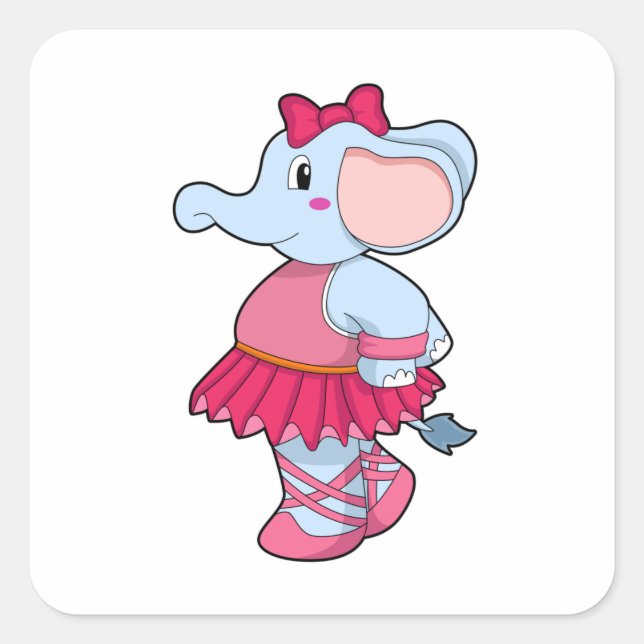 Elephant at Ballet with Skirt Square Sticker (Front)