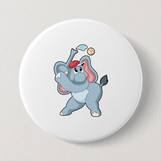 Elephant at Baseball 3 Inch Round Button (Front)